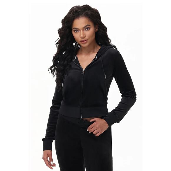Juicy Couture Tops - Juicy Couture Women's L Black bling Velour hoodie jumpsuit set jacket and pants